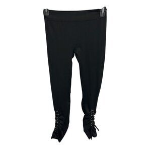 Miss Juli Womens Black Lace-Up Hem Stretchy Leggings Size M/L Goth Grunge